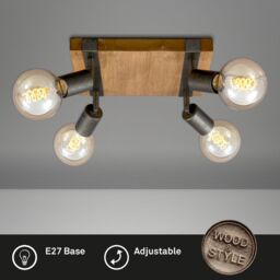 BRILONER Gunmetal Wood 4xE27 25W Requires Bulb Spotlight in Grey - thumbnail 3