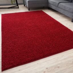 THE RUGS Red Plain Soft High Pile Shaggy Rugs & Runners Living Room Bedroom - Size: 160 cm x 230 cm - thumbnail 1