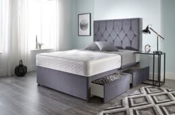 Somnior Ziggy Plush Velvet Memory Foam 4 Drawer Divan Bed with Upholstered Headboard in Charcoal - Size: Super King - thumbnail 1