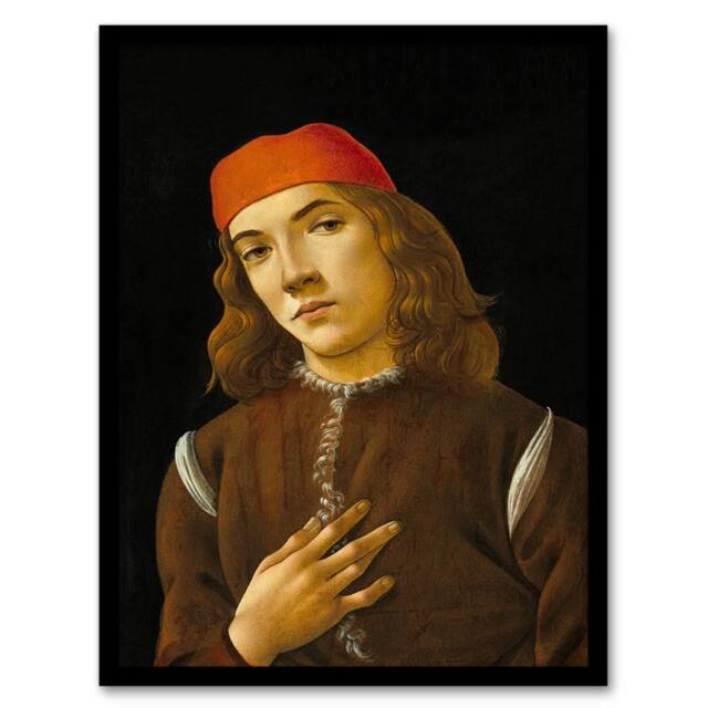 Artery8 Sandro Botticelli Framed Wall Art Print Portrait of a Youth in Black - Size: A4 - image 1