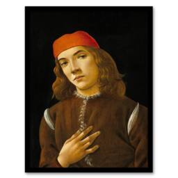 Artery8 Sandro Botticelli Framed Wall Art Print Portrait of a Youth in Black - Size: A4 - thumbnail 1
