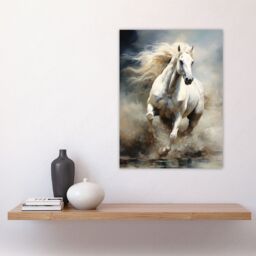 "Artery8 Wild White Horse Majestic Mane Oil Painting Large Wall Art Poster Print Thick Paper 18X24 Inch - Size: W18"" x H24""" - thumbnail 4
