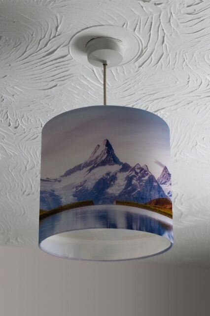 Benjamin Tate Design panoramic view of the mt schreckhorn & wetterhorn ceiling lamp shade in Natural