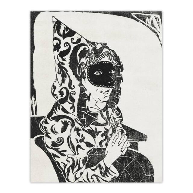 "Artery8 Masked Woman with Cape Samuel J De Mesquita Wall Art Poster Print in White - Size: W12"" x H16""" - image 1