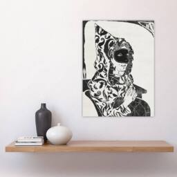 "Artery8 Masked Woman with Cape Samuel J De Mesquita Wall Art Poster Print in White - Size: W12"" x H16""" - thumbnail 4