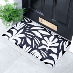 Artsy Mats Abstract Leaf Black & White Indoor & Outdoor Doormat - 70x40cm - Size: 40 cm x 70 cm - thumbnail 1