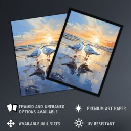 "Artery8 Wall Art Print Seagull Bird Couple Beach Sunset Painting Coastal Landscape Art Poster in Blue - Size: W18"" x H24""" - thumbnail 2