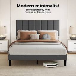 VOGREX Small Double Linen Upholstered Bed Frame in Dark Grey - thumbnail 6