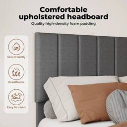 VOGREX Small Double Linen Upholstered Bed Frame in Dark Grey - thumbnail 5