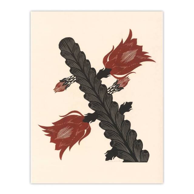 "Artery8 Stylised Blooming Cactus De Mesquita Wall Art Poster Print in Beige - Size: W12"" x H16""" - image 1