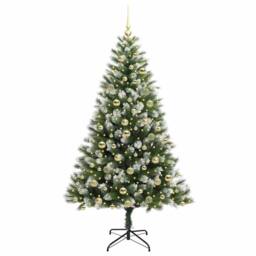 Berkfield Home Artificial Hinged Christmas Tree with Flocked Snow 180 cm in Green - thumbnail 3