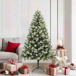 Berkfield Home Artificial Hinged Christmas Tree with Flocked Snow 180 cm in Green - thumbnail 1