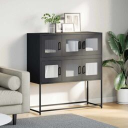 Berkfield Home Sideboard Black 100.5x39x107 cm Cold-rolled Steel - thumbnail 3