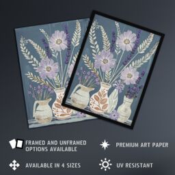 "Artery8 Lavender Flower Bouquet Vases Purple Still Life Wall Art Print in Blue - Size: W24"" x H32""" - thumbnail 2