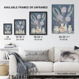 "Artery8 Lavender Flower Bouquet Vases Purple Still Life Wall Art Print in Blue - Size: W24"" x H32""" - thumbnail 3