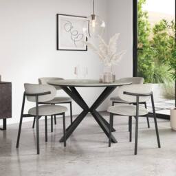 More4Homes Calne Light grey Ceramic Round Dining Table & 6 Myla Linen Chairs - thumbnail 1