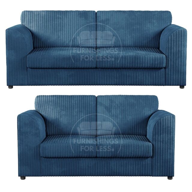 Furnishings For Less UK Luxor Jumbo Cord 3 + 2 Fabric Sofa Suite - Fullback in Blue - image 1