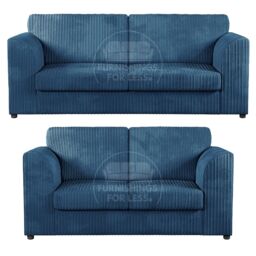 Furnishings For Less UK Luxor Jumbo Cord 3 + 2 Fabric Sofa Suite - Fullback in Blue - thumbnail 1