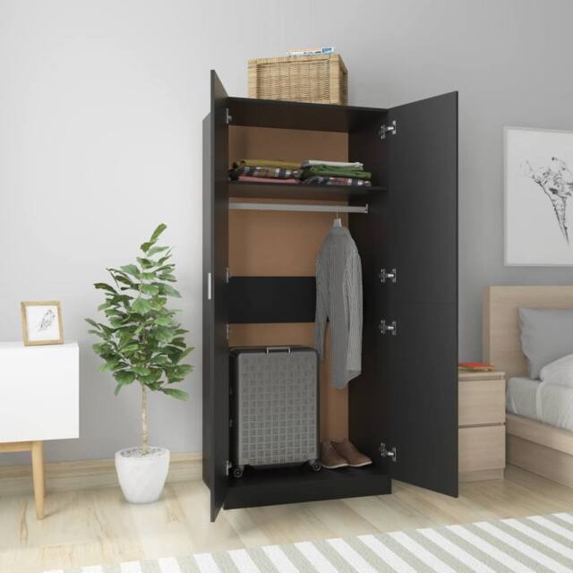 Berkfield Home Wardrobe Black 80x52x180 cm Engineered Wood - Size: 80 x 52 x 180 cm - image 1