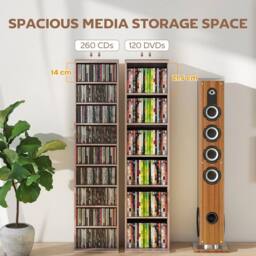 NESTLUNE 260 CD Storage Unit 120 DVD Storage Tower with 9 Compartments Natural - Size: 100 cm x 15 cm - thumbnail 4