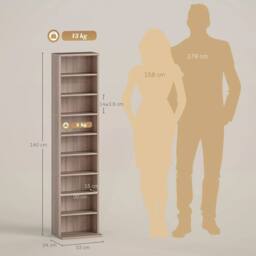 NESTLUNE 260 CD Storage Unit 120 DVD Storage Tower with 9 Compartments Natural - Size: 100 cm x 15 cm - thumbnail 2
