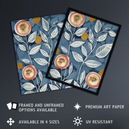 Artery8 Folk Art Flower Line Patterns Blue Pink Painting Framed Art Print - Size: A4 - thumbnail 2