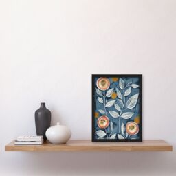 Artery8 Folk Art Flower Line Patterns Blue Pink Painting Framed Art Print - Size: A4 - thumbnail 4