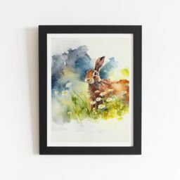 "Warren Reed - Designer Hare & Daisies Watercolour Framed Art Print in Black - Size: W8"" x H10""" - thumbnail 2