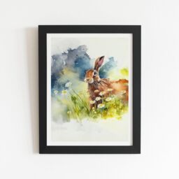 "Warren Reed - Designer Hare & Daisies Watercolour Framed Art Print in Black - Size: W8"" x H10""" - thumbnail 1