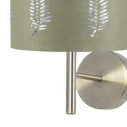 First Choice Lighting Set of 2 Brea - Antique Brass Wall Lights with Sage Green Fern Shades in Gold - thumbnail 3