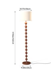 H&O Direct Mid-century E27 1-Light Fabric Lampshade Floor Lamp with Foot Switch in Walnut - thumbnail 4