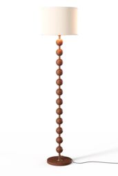 H&O Direct Mid-century E27 1-Light Fabric Lampshade Floor Lamp with Foot Switch in Walnut - thumbnail 3