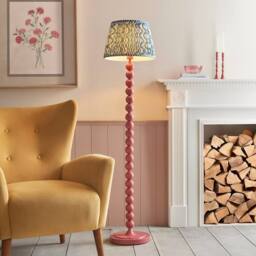 Netlighting Higgledy Gloss Pink Floor Lamp Blue Fabric Ripple Shade 35cm E27 - thumbnail 2