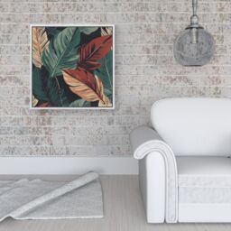 "Warren Reed - Designer Autumn Colour Leaves Framed Canvas in Off-White - Size: W30"" x H30""" - thumbnail 2
