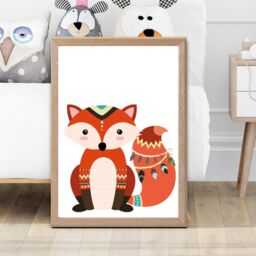 ARTZE Red Fox Tribal Animal Framed Print SIZE: A3 with Oak Frame - Size: A4 - thumbnail 2