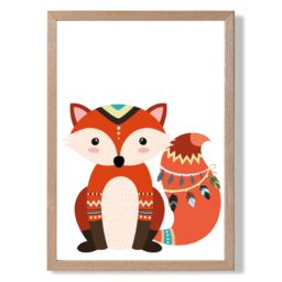ARTZE Red Fox Tribal Animal Framed Print SIZE: A3 with Oak Frame - Size: A4