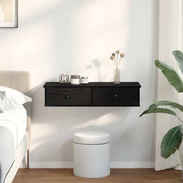 Berkfield Home Wall Shelf with Drawers Black 80x31x17 cm Engineered Wood - Size: 80 x 31 x 17 cm - image 1