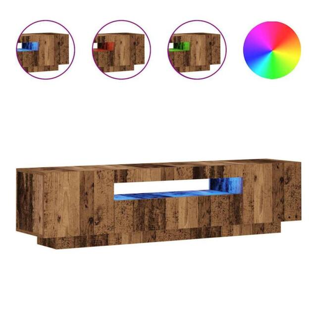 Berkfield Home TV Cabinet with LED Lights Old Wood 160x35x40 cm Engineered Wood in Brown - Size: 160 x 35 x 40 cm - image 1