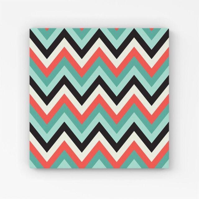 "Warren Reed - Designer Geometric Colored Chevron Pattern Canvas in Green - Size: W30"" x H30""" - image 1
