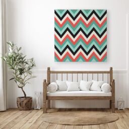 "Warren Reed - Designer Geometric Colored Chevron Pattern Canvas in Green - Size: W30"" x H30""" - thumbnail 3