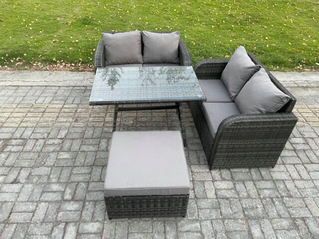 Fimous Outdoor Garden Furniture Sets 4 Pieces Wicker Rattan Furniture Sofa Set with Rectangular Dining Table in Dark Grey - image 1