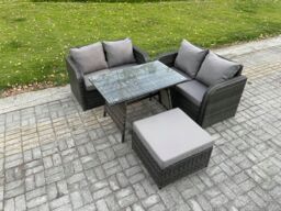 Fimous Outdoor Garden Furniture Sets 4 Pieces Wicker Rattan Furniture Sofa Set with Rectangular Dining Table in Dark Grey - thumbnail 2