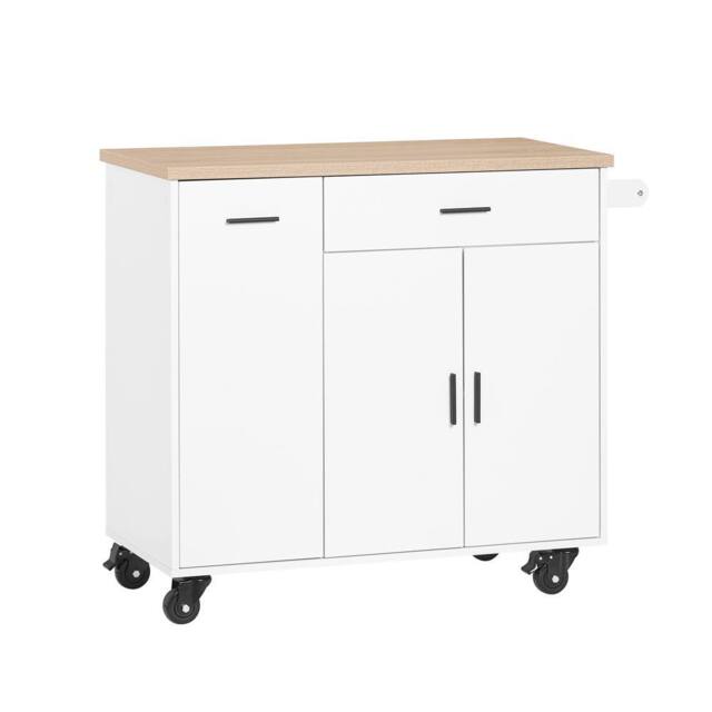 SoBuy Mobile Kitchen Island - Oak Top & Pull-Out Racks in White - image 1