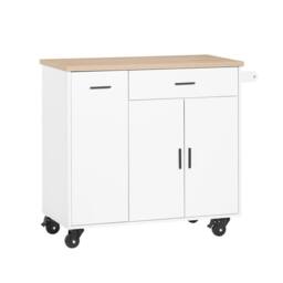 SoBuy Mobile Kitchen Island - Oak Top & Pull-Out Racks in White