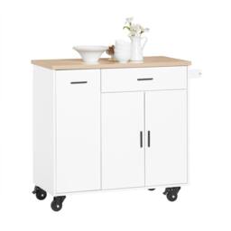 SoBuy Mobile Kitchen Island - Oak Top & Pull-Out Racks in White - thumbnail 6