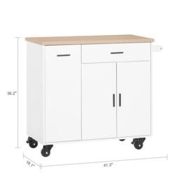 SoBuy Mobile Kitchen Island - Oak Top & Pull-Out Racks in White - thumbnail 7