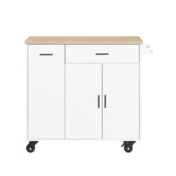 SoBuy Mobile Kitchen Island - Oak Top & Pull-Out Racks in White - thumbnail 2
