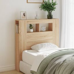 Berkfield Home LED Headboard Sonoma Oak 100x18.5x103.5 cm Engineered Wood in Brown - thumbnail 4