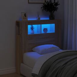 Berkfield Home LED Headboard Sonoma Oak 100x18.5x103.5 cm Engineered Wood in Brown - thumbnail 1