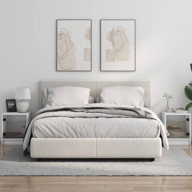 Berkfield Home Elegant Bedside Cabinets with Glass Doors 2 pcs White 35x37x42 cm - Size: 35 x 37 x 42 cm - image 1